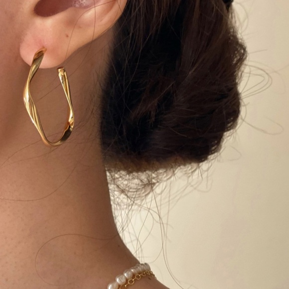 Large Sterling Silver Gold Twisted Hoop Earrings - Picture 1 of 6